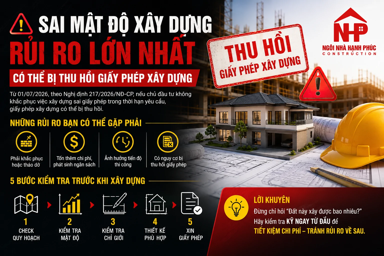 Sai mật độ xây dựng có thể bị thu hồi giấy phép xây dựng? Những rủi ro chủ nhà cần biết
